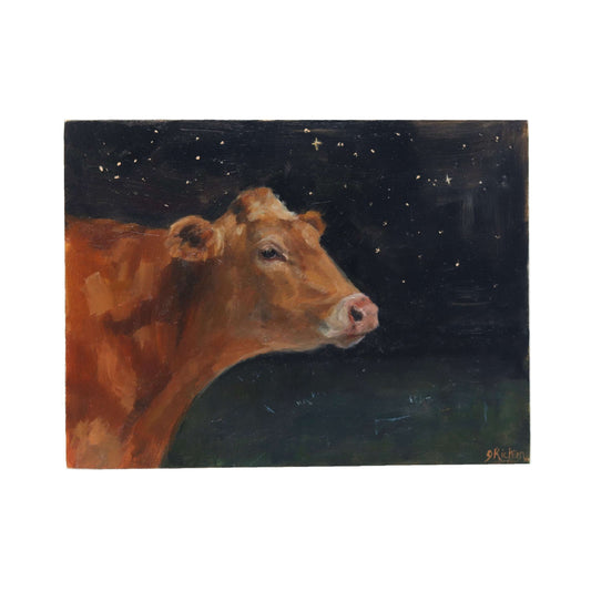 Night Cow Portrait 16 | Original Oil Painting | 6”x8”