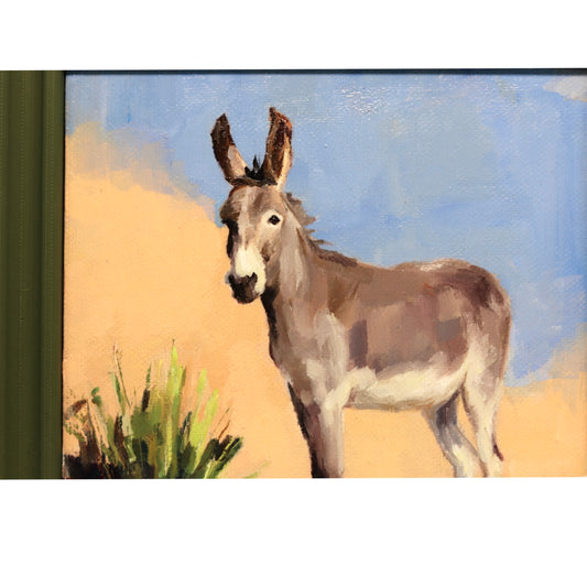 Original Oil Painting | Donkey in Desert 28 | 6”x6” Framed Art