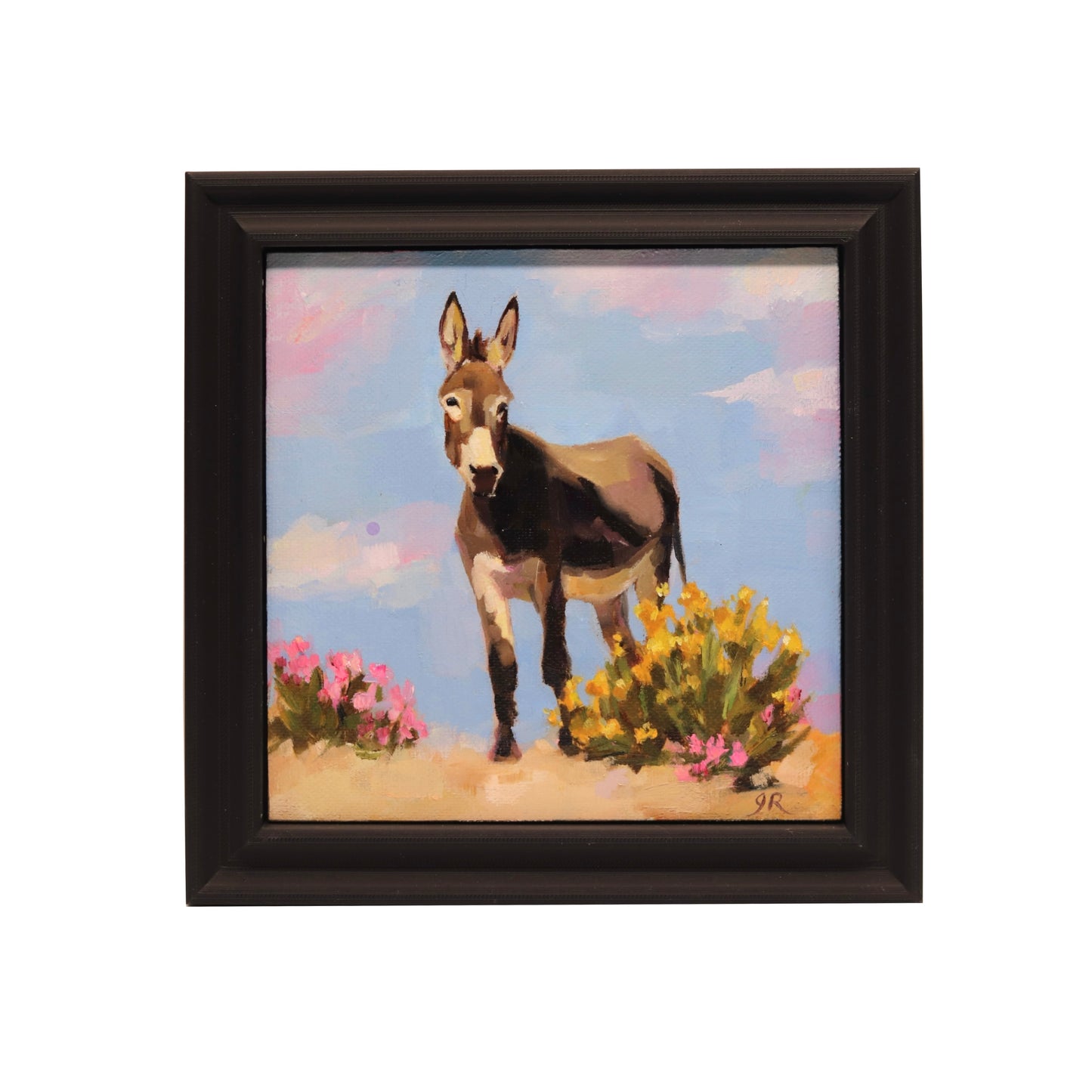 Original Oil Painting | Donkey with Desert Flowers 29 | 6”x6” Framed Art