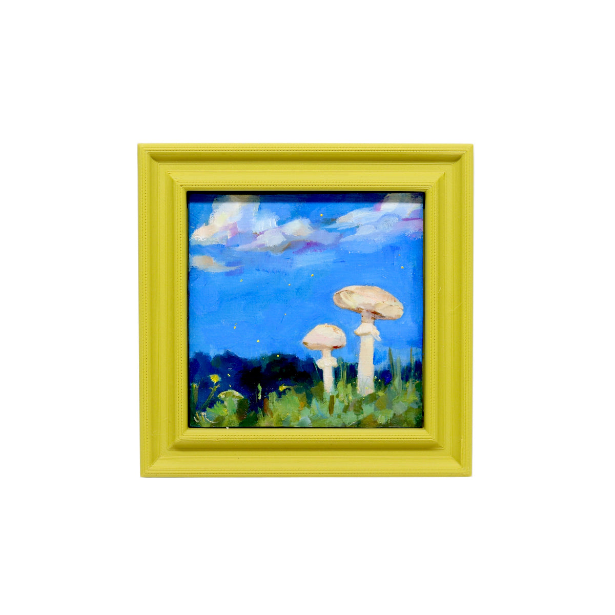 Mushrooms and Blue Sky 17 | Miniature Oil Painting | 3”x3” Framed