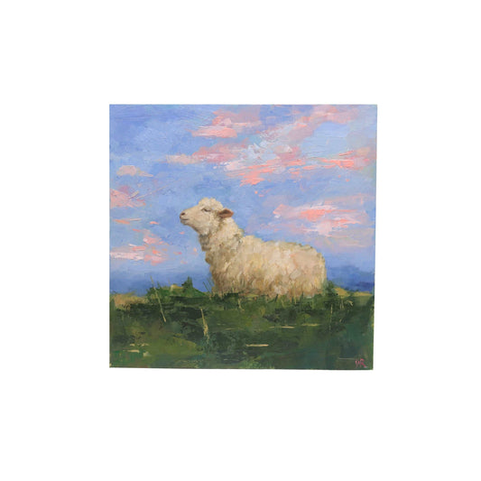 Sheep in Pasture 8  | Original Oil Painting | 6"x 6"