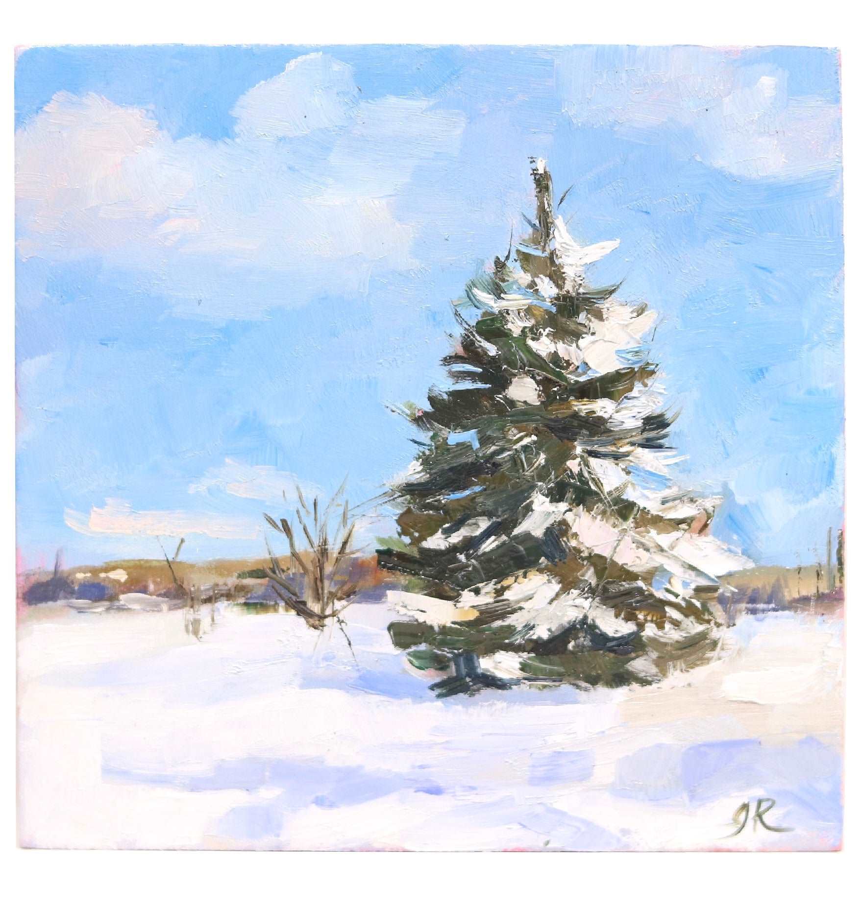 Winter Tree in Snow | Original Mini Oil Painting | 4”x4”