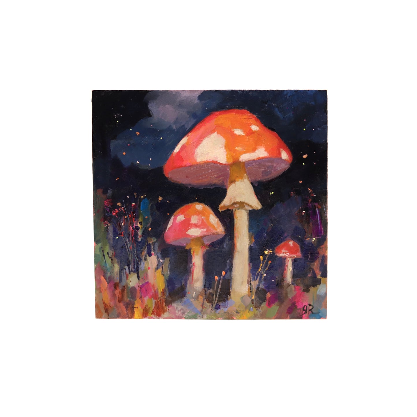 Mushrooms at Night 3 | Original Oil Painting | 5”x5” Art