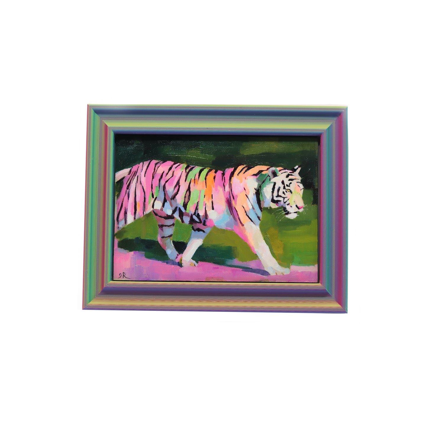 Original Oil Painting | Colorful Tiger  | 5"x7" Framed Art