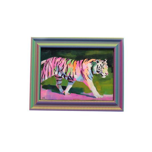 Original Oil Painting | Colorful Tiger  | 5"x7" Framed Art