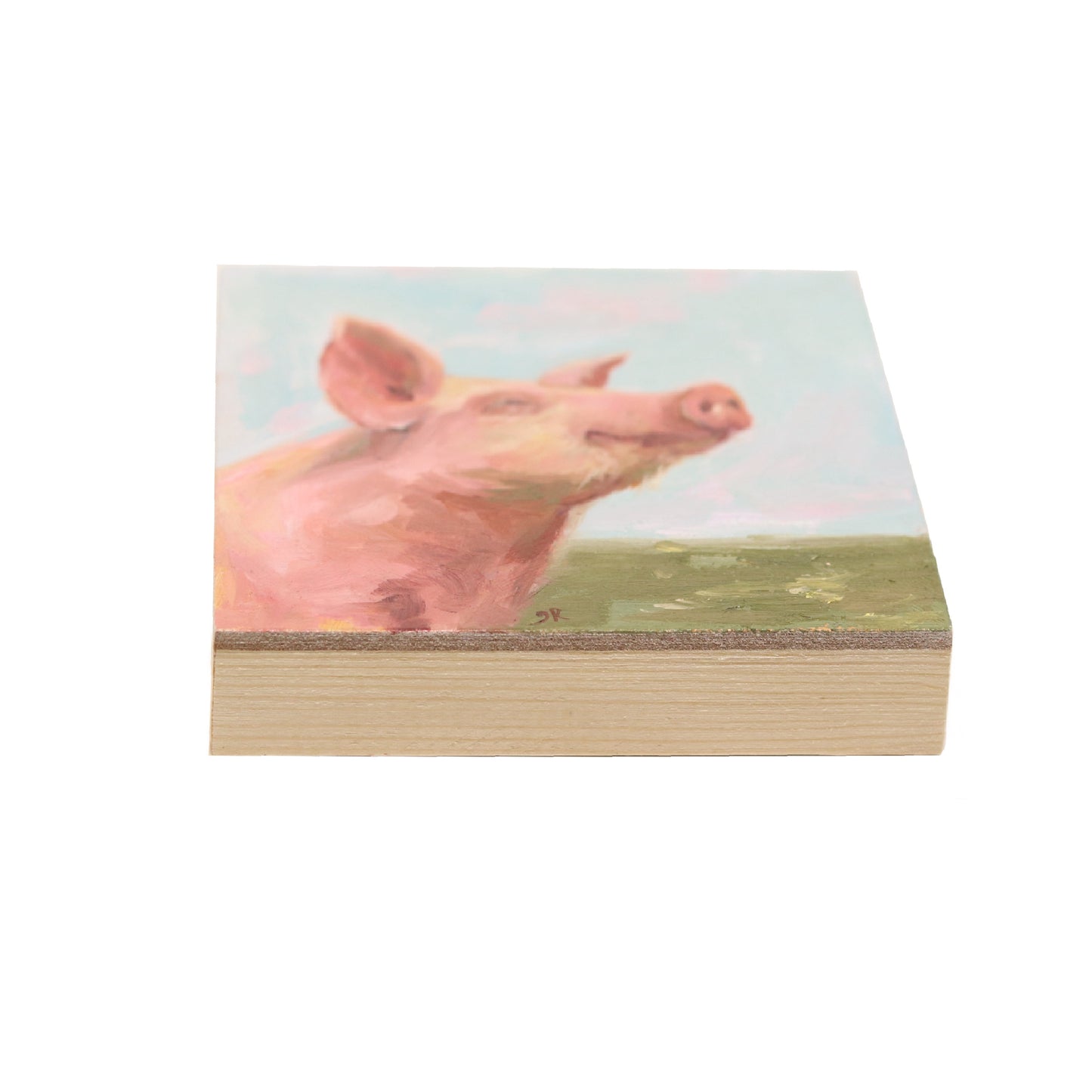 Happy Pig Mini Portrait | Original Oil Painting | 4”x4”