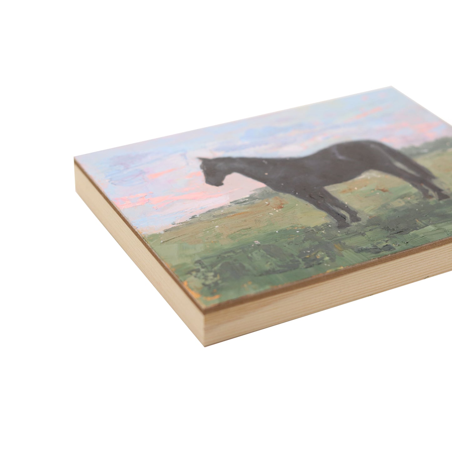Black Horse in Pasture 15 | Original Oil Painting | 6”x8”