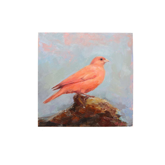 Red Factor Canary on Rock | Original Oil Painting | 6"x 6"