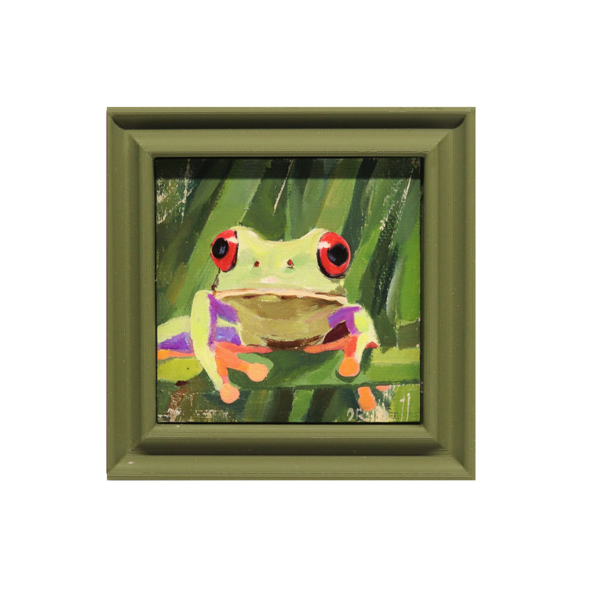Red Eyed Tree Frog | Miniature Oil Painting | 3”x3” Framed