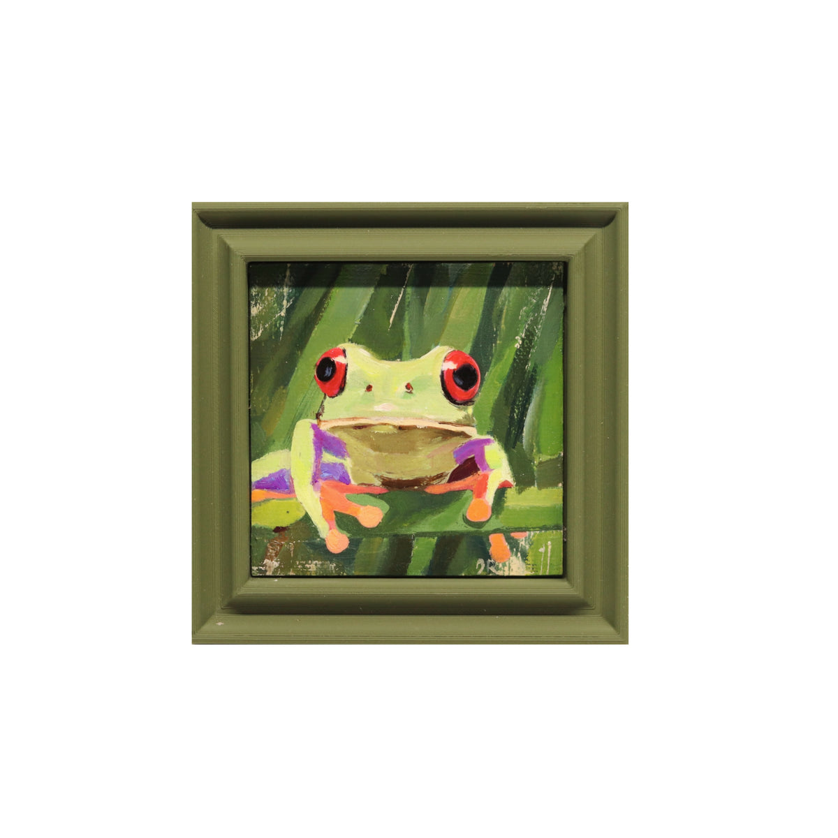 Red Eyed Tree Frog | Miniature Oil Painting | 3”x3” Framed