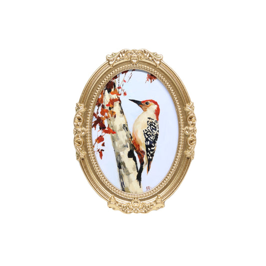 Red-Bellied Woodpecker  | Original Oil Painting | 5x7” Oval Frame