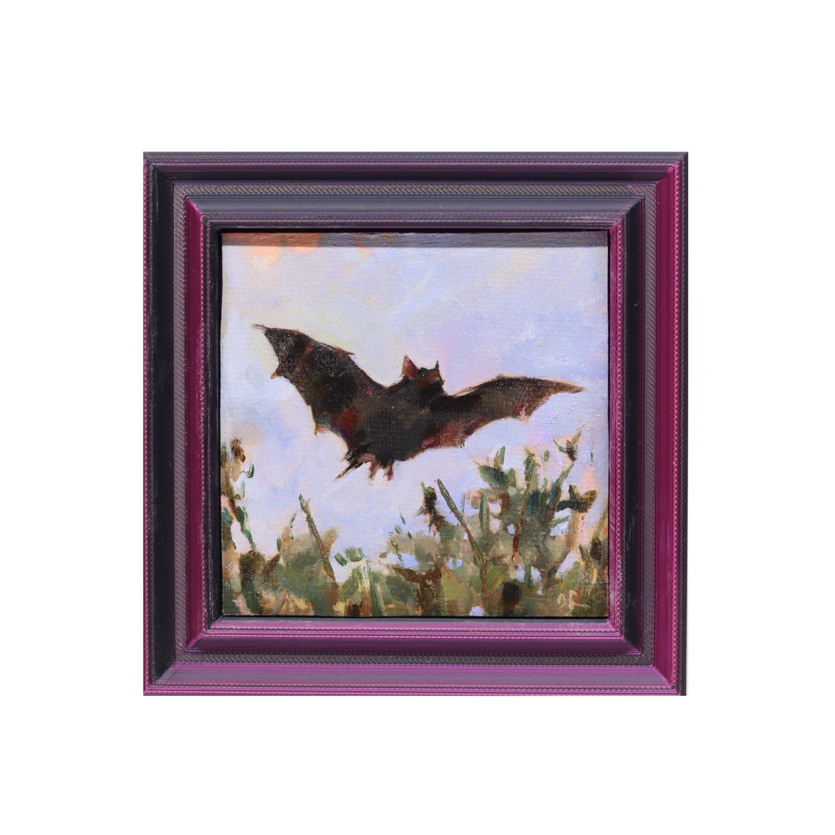 Bat in Sky 4 |Miniature Oil Painting | 3”x3” Framed