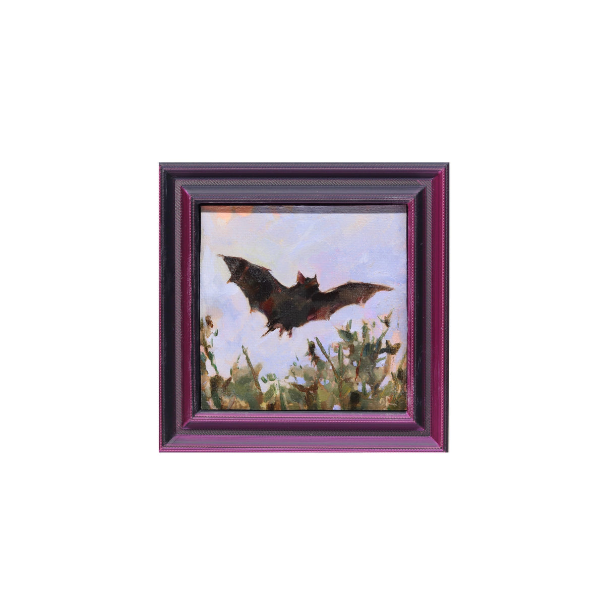 Bat in Sky 4 |Miniature Oil Painting | 3”x3” Framed