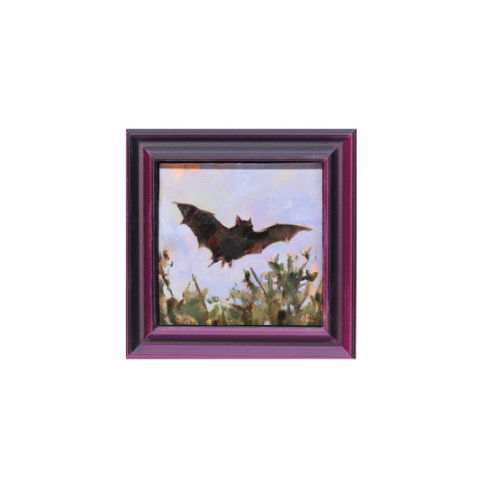 Bat in Sky 4 |Miniature Oil Painting | 3”x3” Framed