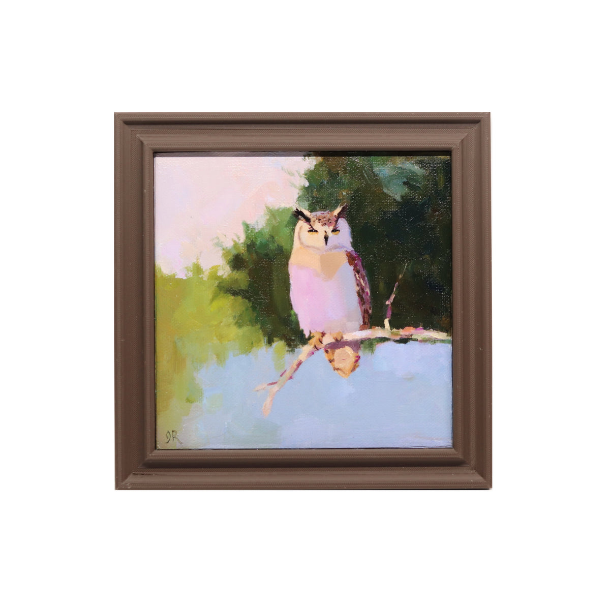 Original Oil Painting | Horned Owl on Branch 5 | 6”x6” Framed