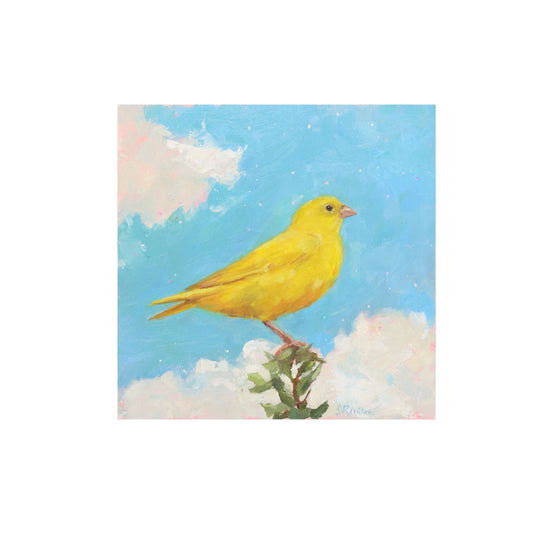 Yellow Canary in Clouds| Original Oil Painting | 6"x 6"