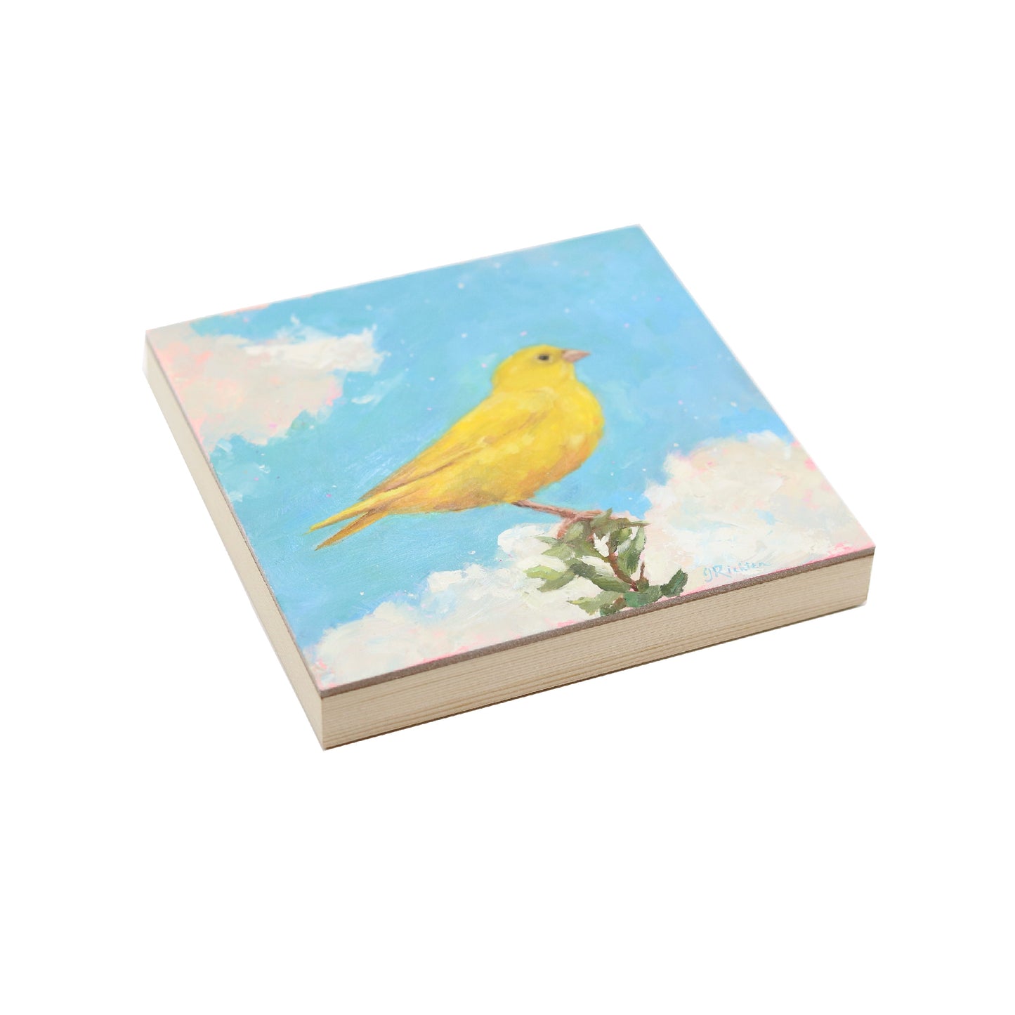 Yellow Canary in Clouds| Original Oil Painting | 6"x 6"