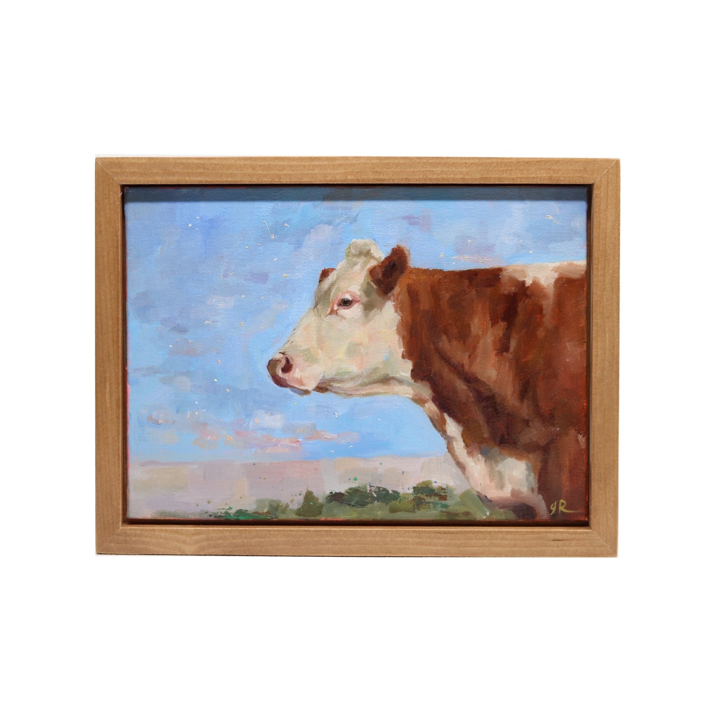 Brown and White Cow Portrait 28 | Original Oil Painting | Framed 5”x7”