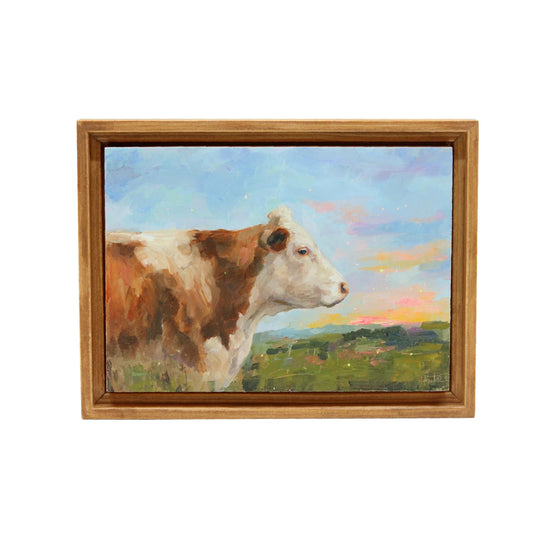 Brown Holstein Cow Portrait | Original Oil Painting | Framed 5”x7”