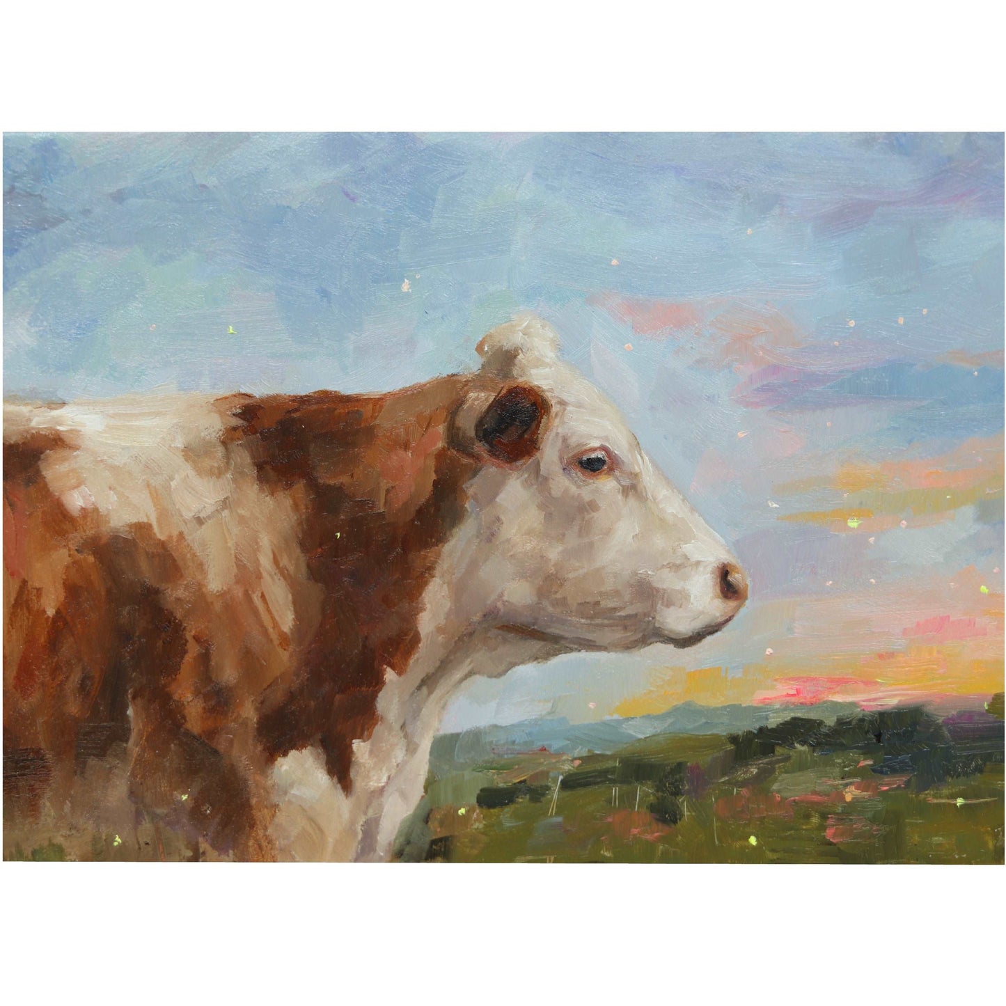 Brown Holstein Cow Portrait | Original Oil Painting | Framed 5”x7”