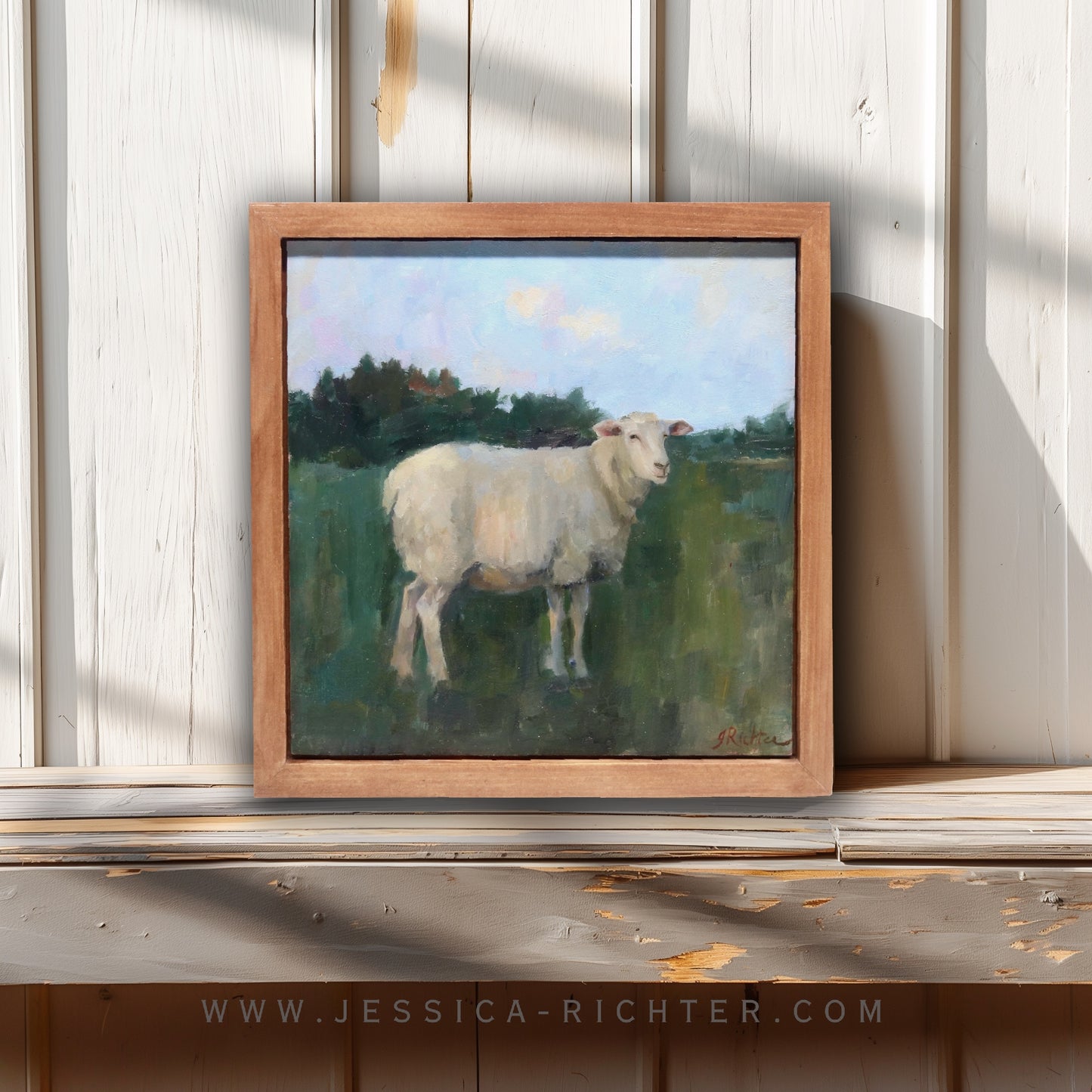 Sheep in Pasture 10| Original Oil Painting | Framed 6”x6”