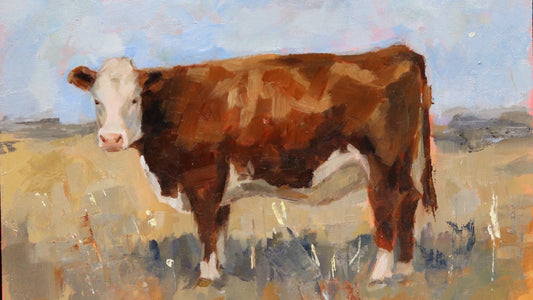 Hereford Cow Portrait 26 | Original Oil Painting | Framed 5”x7”