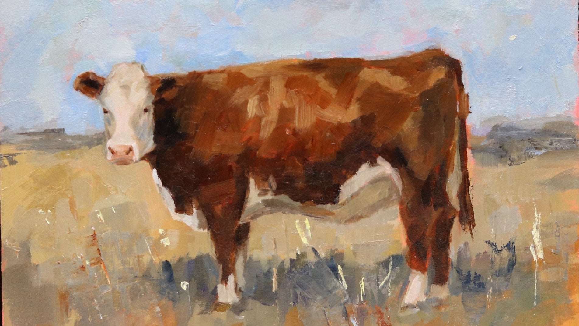 Hereford Cow Portrait 26 | Original Oil Painting | Framed 5”x7”