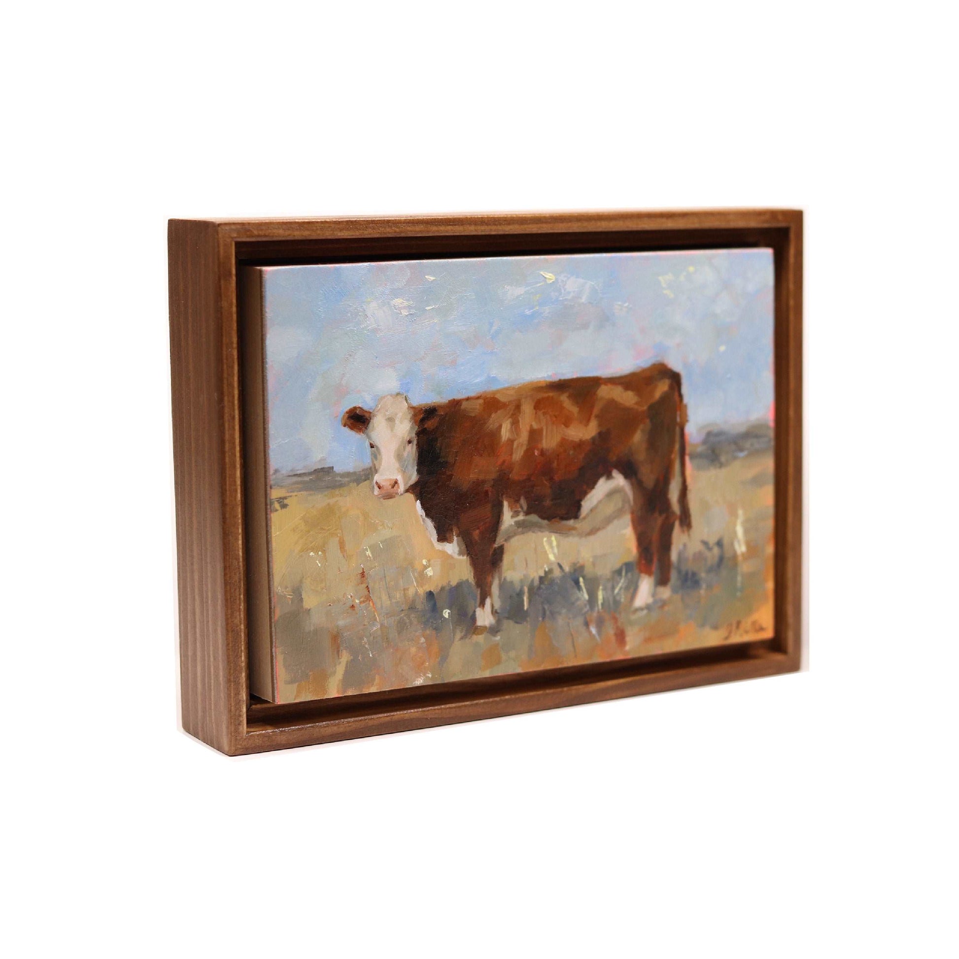 Hereford Cow Portrait 26 | Original Oil Painting | Framed 5”x7”