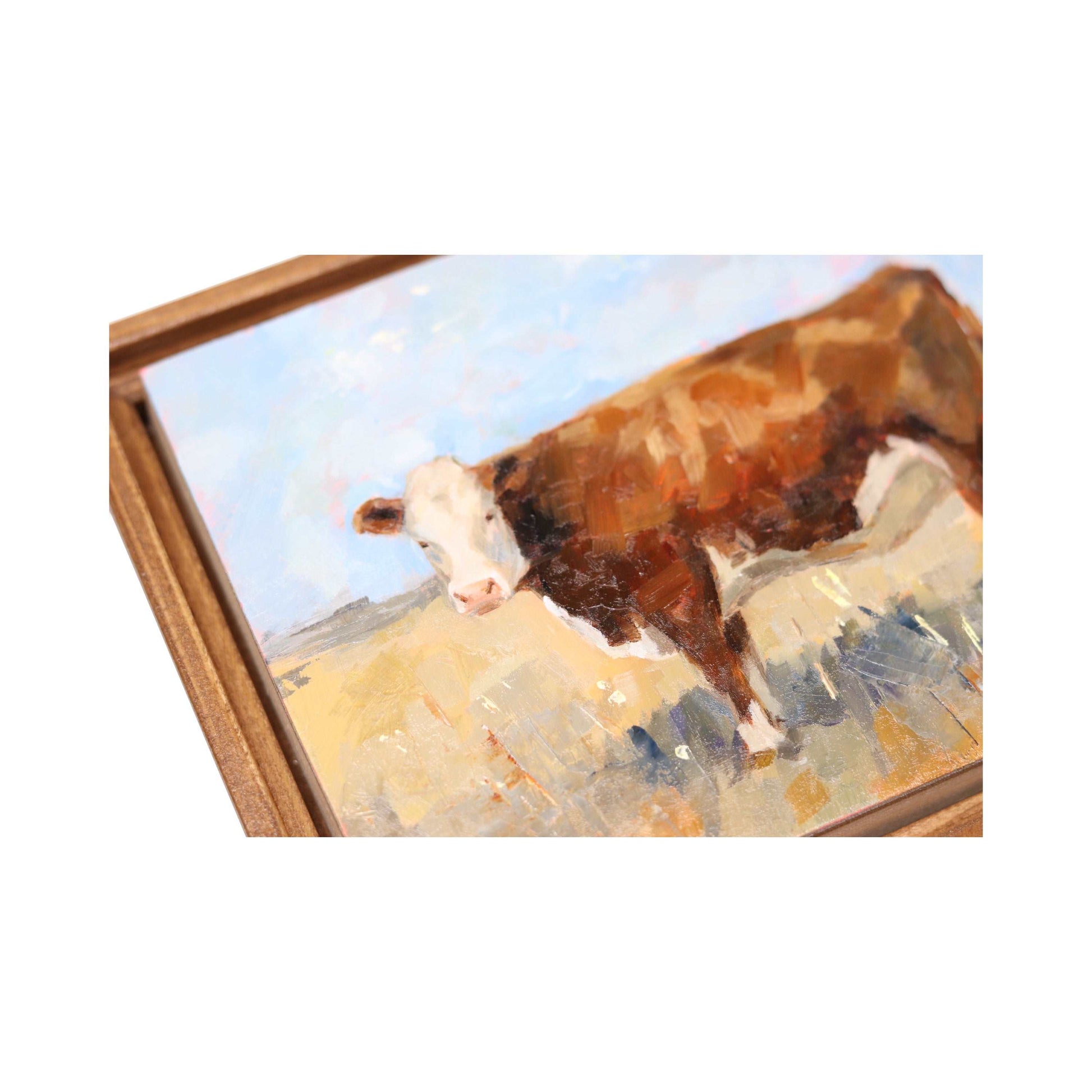 Hereford Cow Portrait 26 | Original Oil Painting | Framed 5”x7”