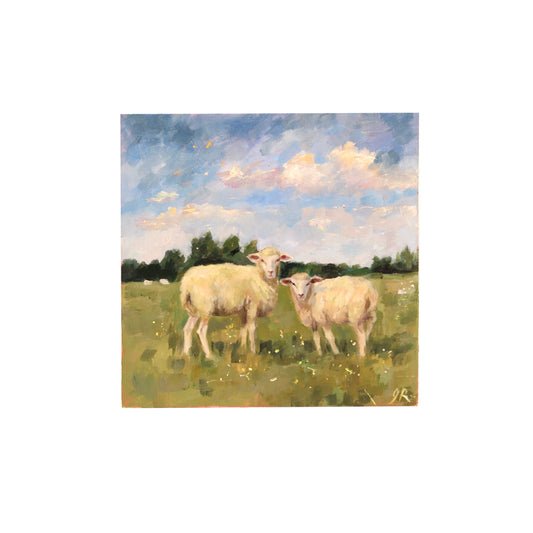 Sheep in Pasture 8 | Original Oil Painting | 5"x 5”