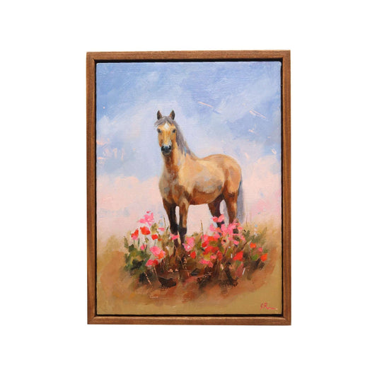 Horse Among Blossoms | Original Oil Painting | Framed 5”x7”