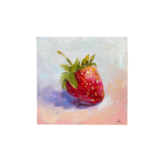 Summer Strawberry  | Original Oil Painting | Mini Art 4”x4”