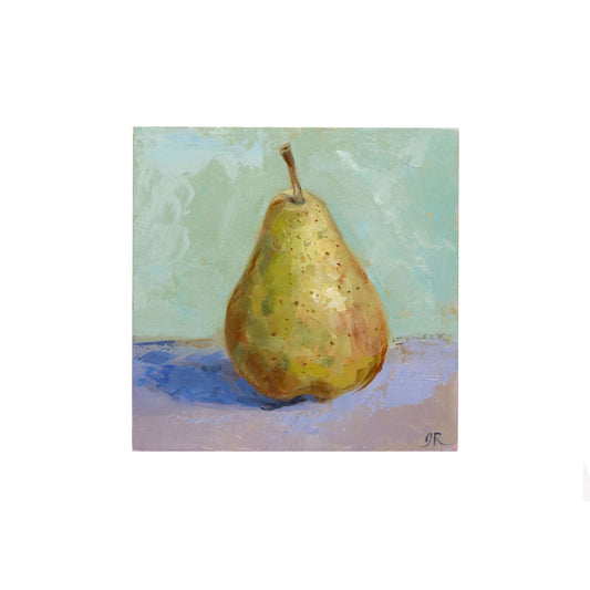 Green Pear | Original Oil Painting | Mini Art 4”x4”