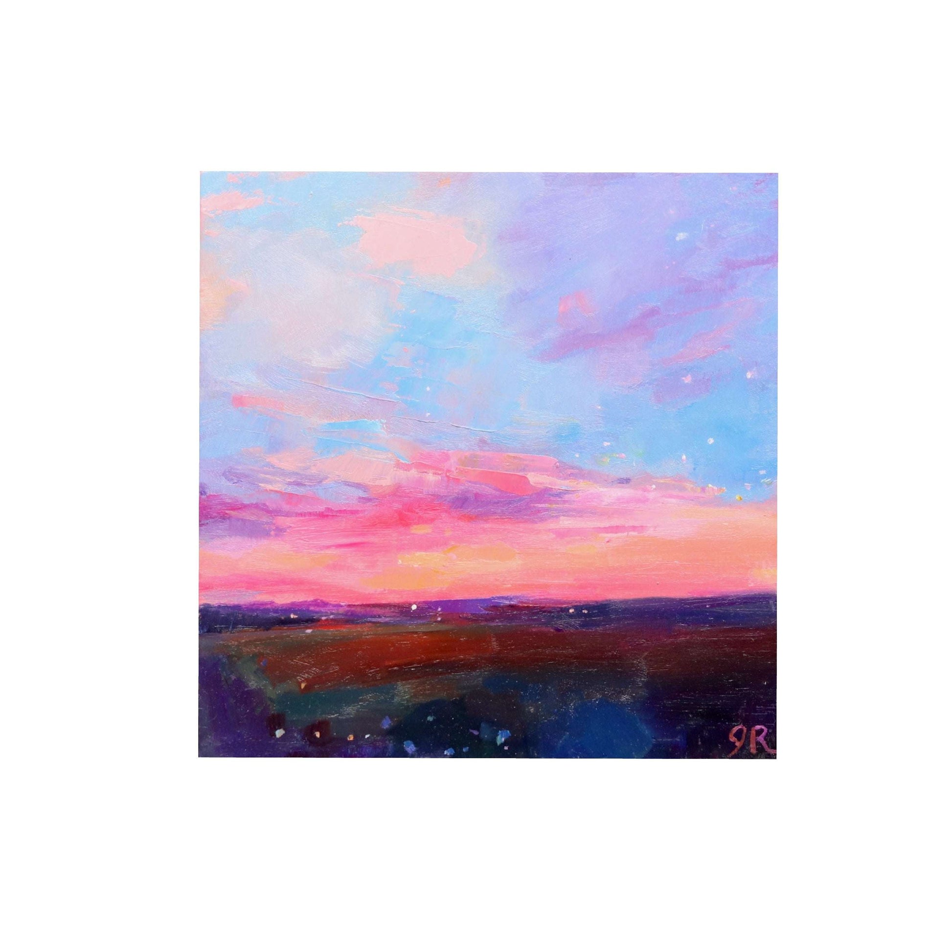 Sunset Sky Landscape 38 | Original Mini Oil Painting | 4”x4”