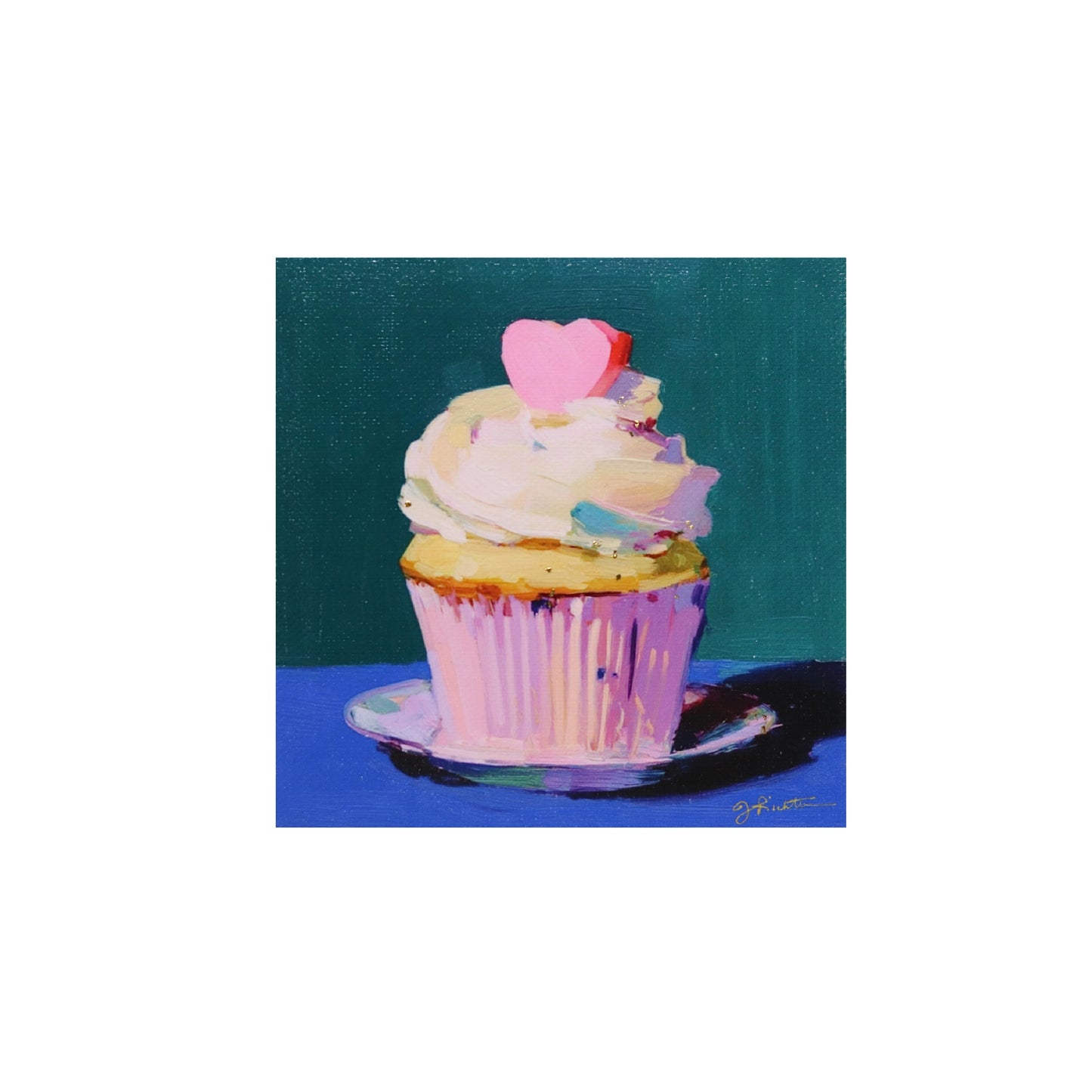 Print on Canvas | Cupcake with Heart | Hand Detailed Foil  | 5"x5"