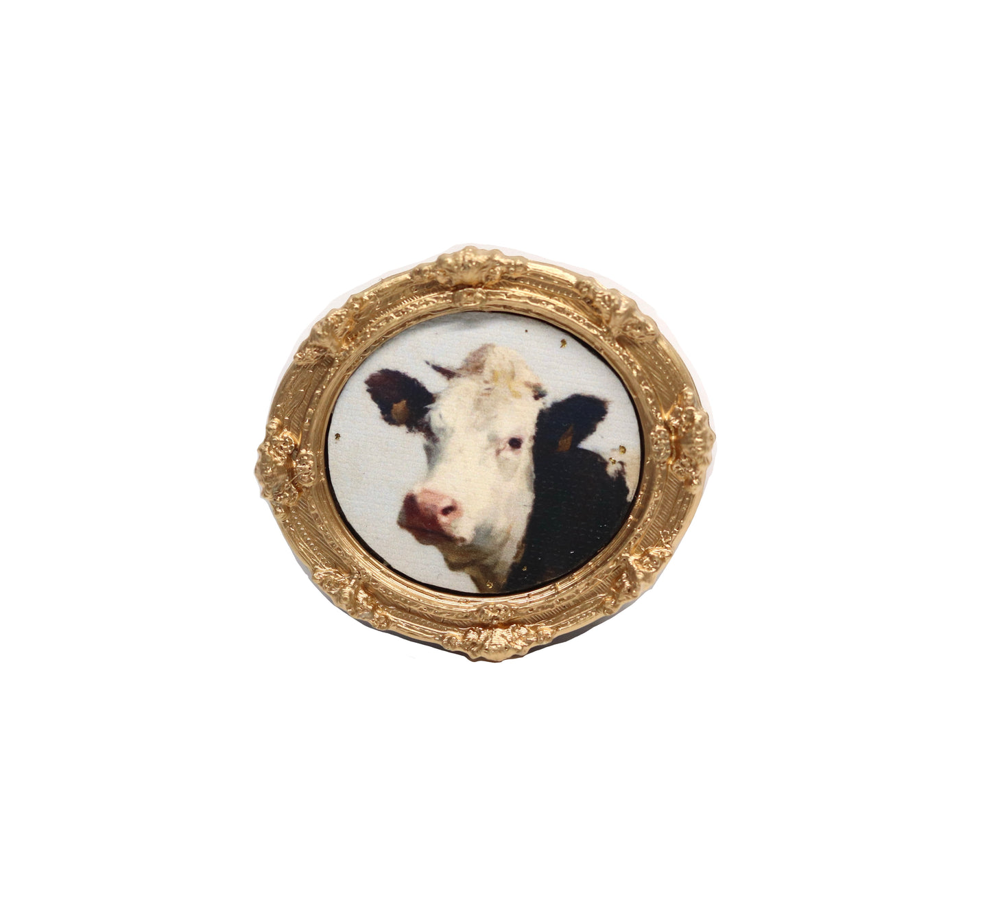 Mini Framed Canvas Art Print- Holstein Cow Portrait- Dollhouse Miniature Art or Magnet