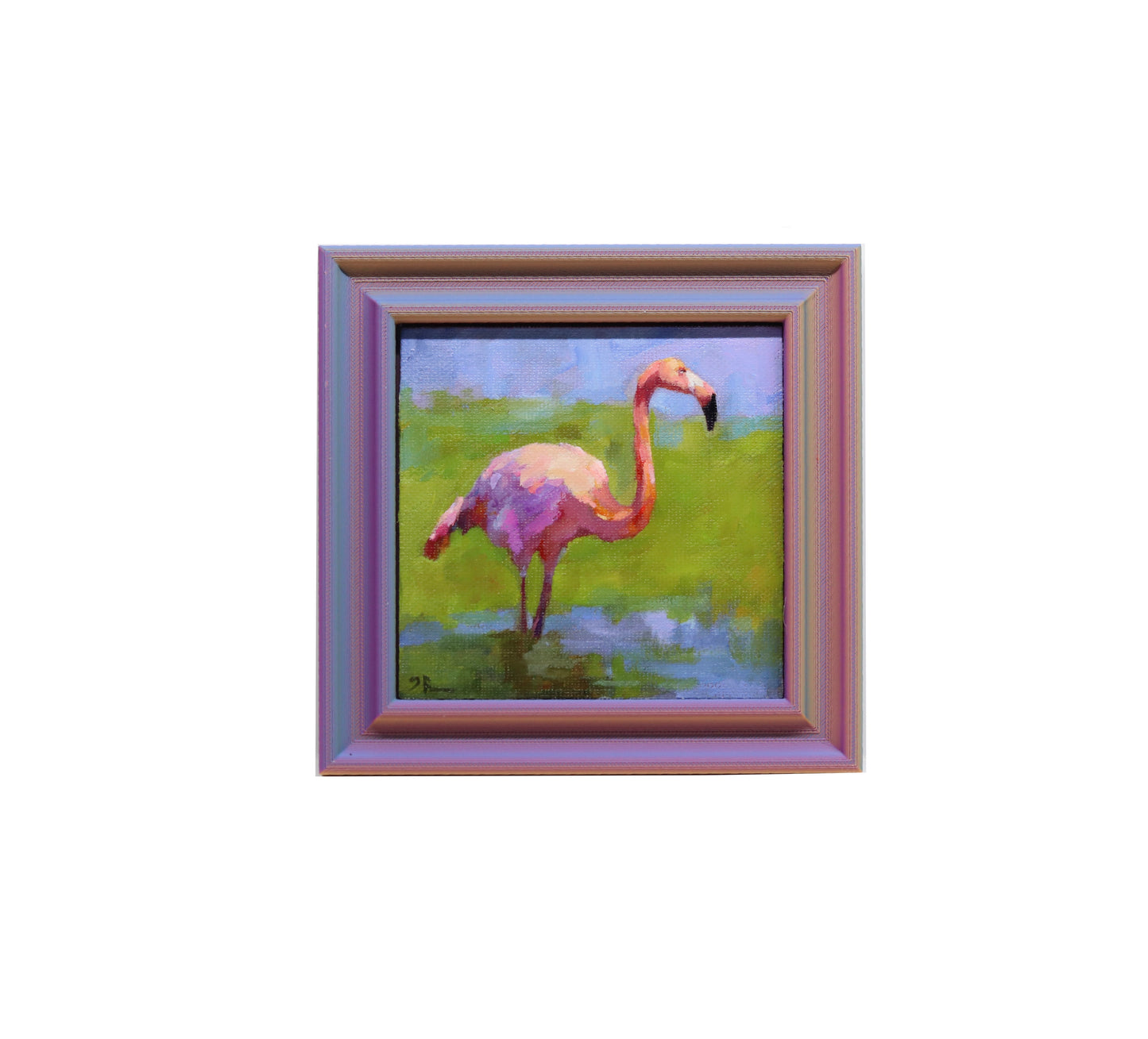 Original Oil Painting | Flamingo 6  | 4”x4” Framed Art