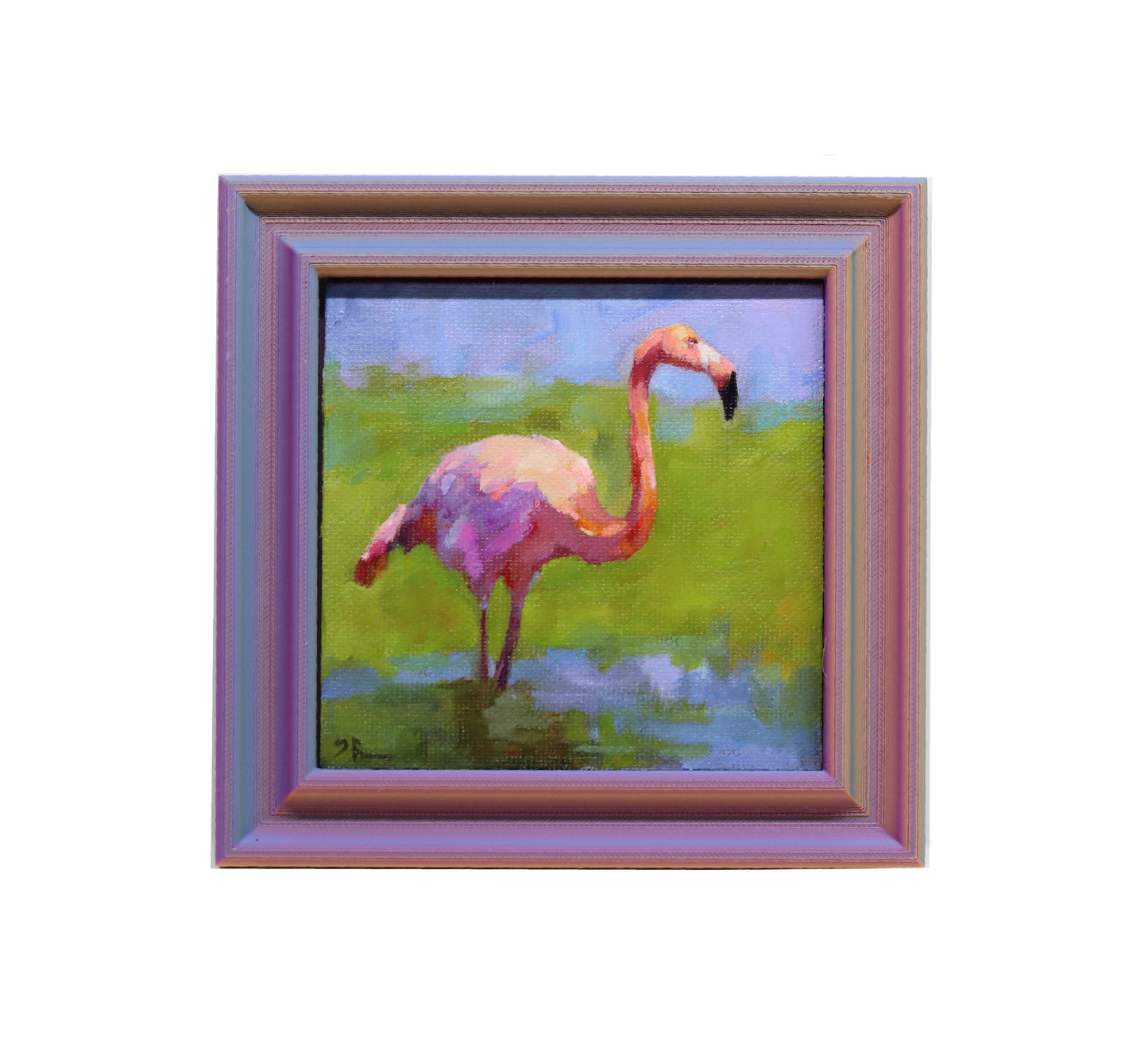 Original Oil Painting | Flamingo 6  | 4”x4” Framed Art