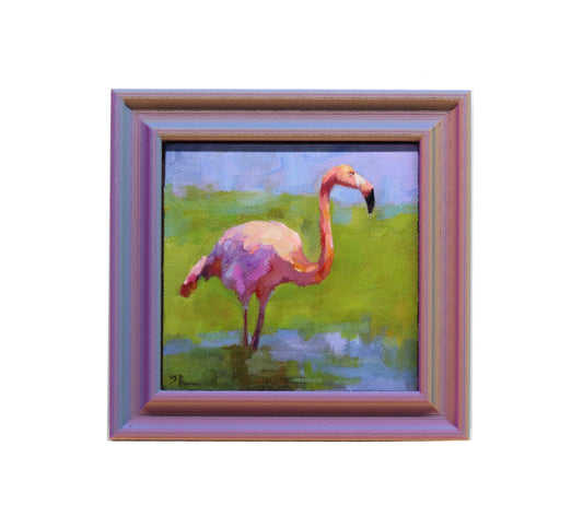 Original Oil Painting | Flamingo 6  | 4”x4” Framed Art