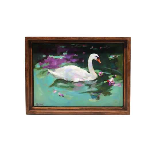 Original Oil Painting | Swan Lake 3 | Framed 5”x7”