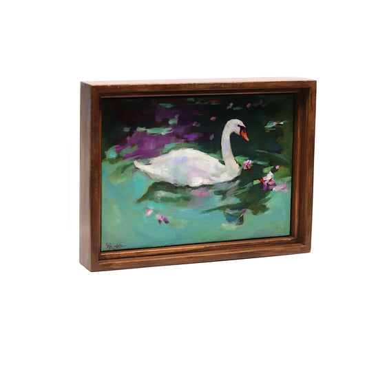Original Oil Painting | Swan Lake 3 | Framed 5”x7”