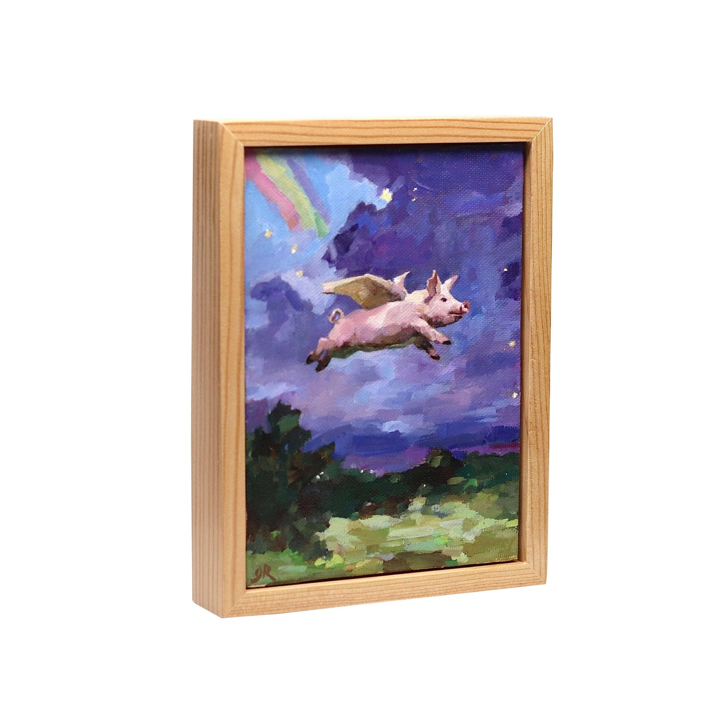 Original Oil Painting | When Pigs Fly | Framed 5”x7”