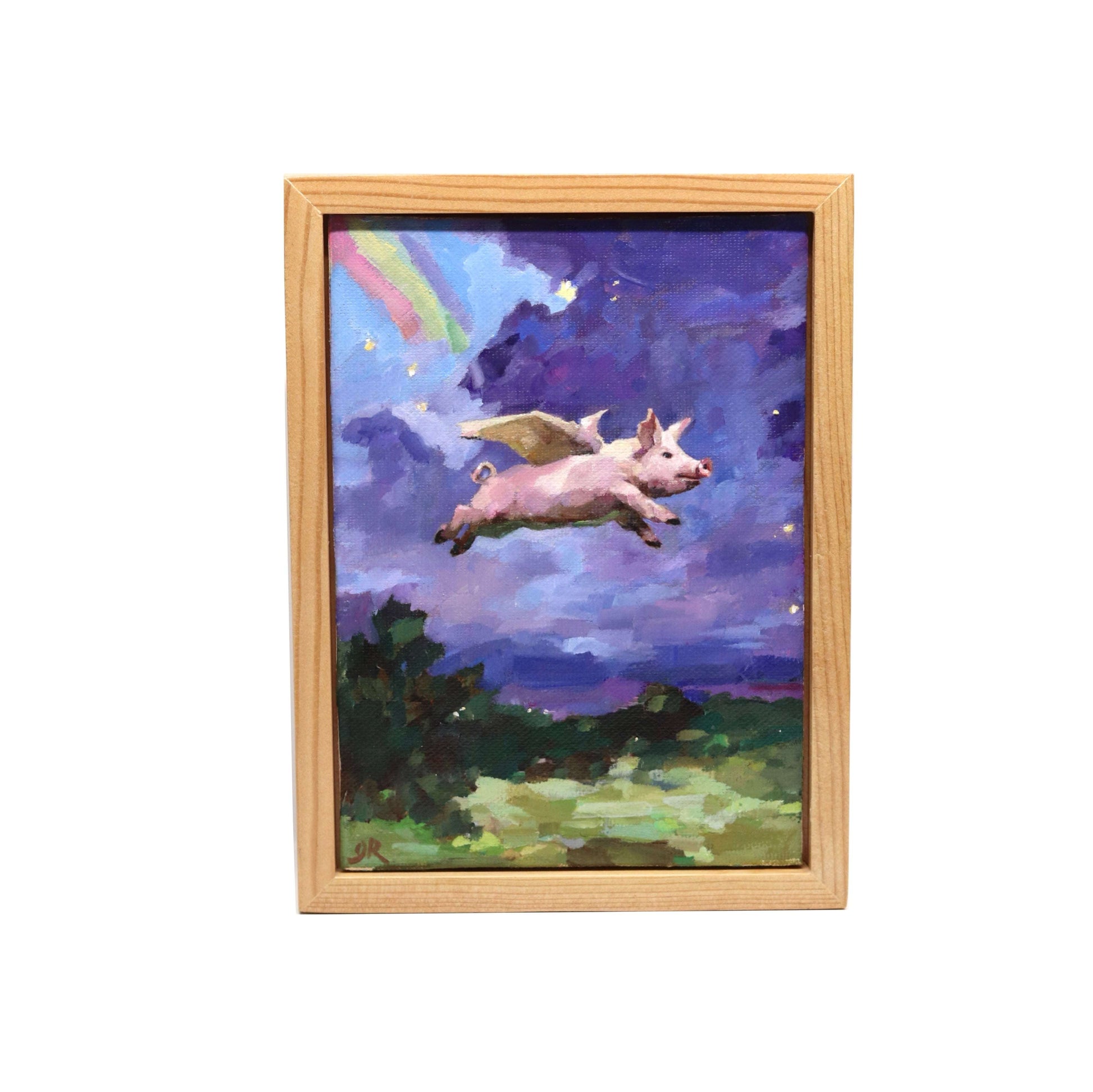 Original Oil Painting | When Pigs Fly | Framed 5”x7”