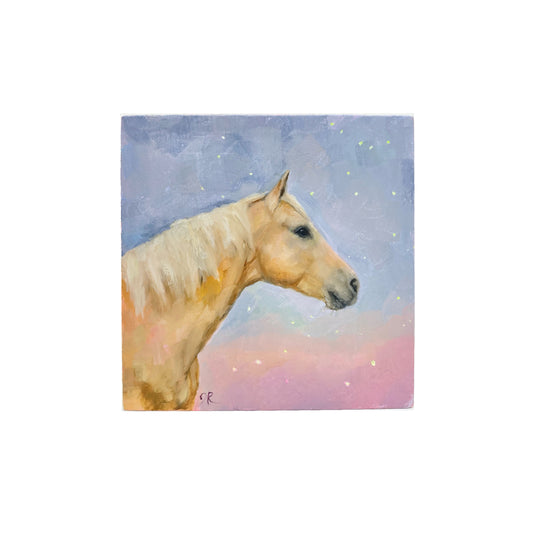 Palomino Horse Portrait 20 | Original Mini Oil Painting | 4”x4”