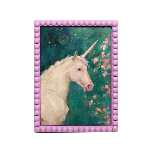 Unicorn Portrait 7 | Original Oil Painting | Bobbin Frame 5”x7”