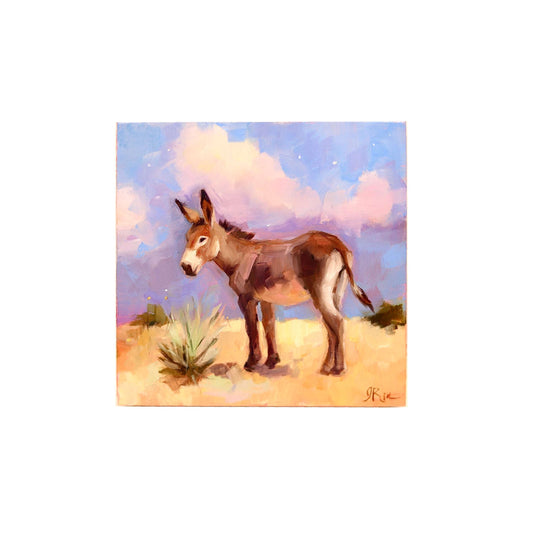 Donkey Portrait 9  Original Oil Painting | 4"x4" Western Burro