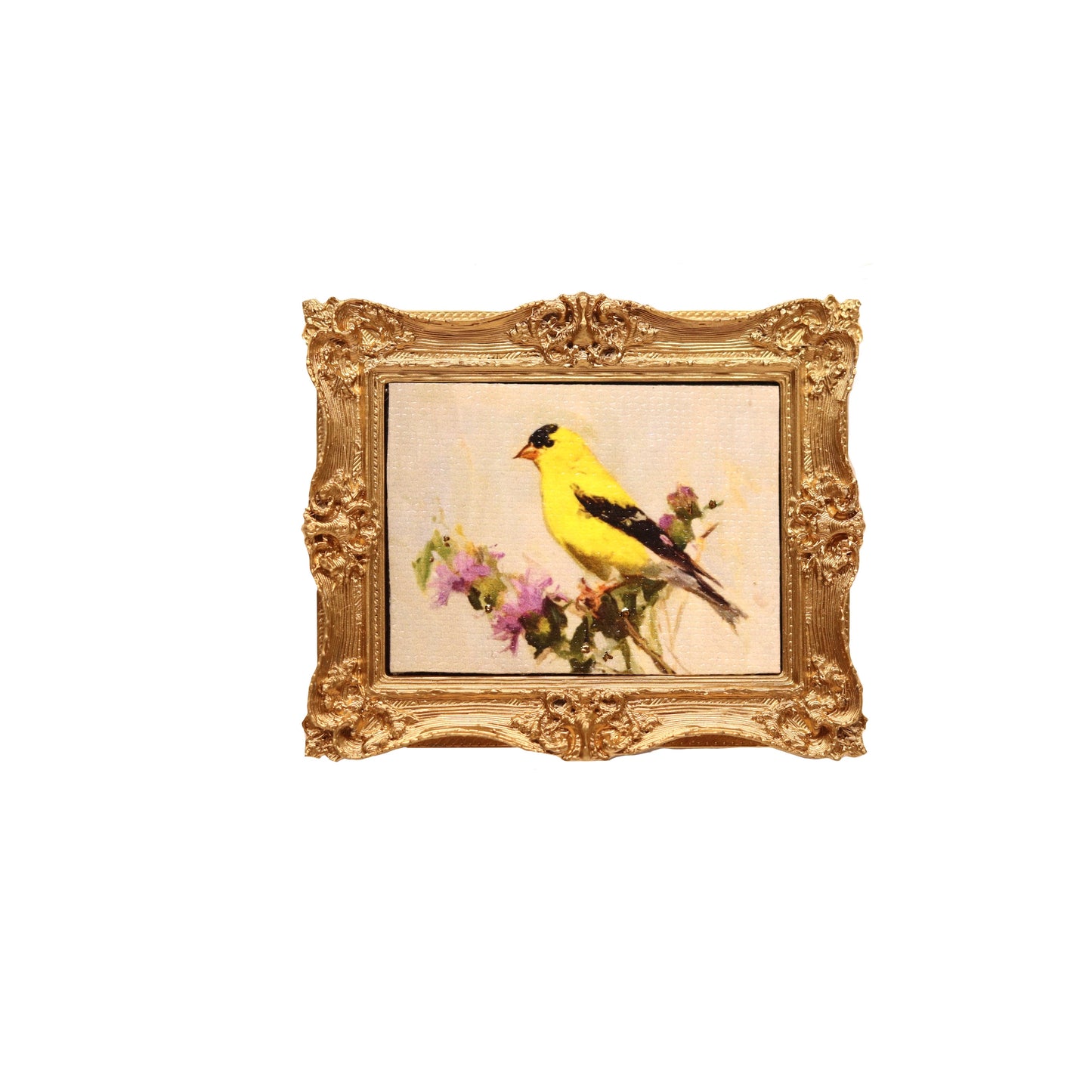 Miniature Framed Canvas Art Print- Goldfinch and Thistle - Dollhouse Art or Magnet