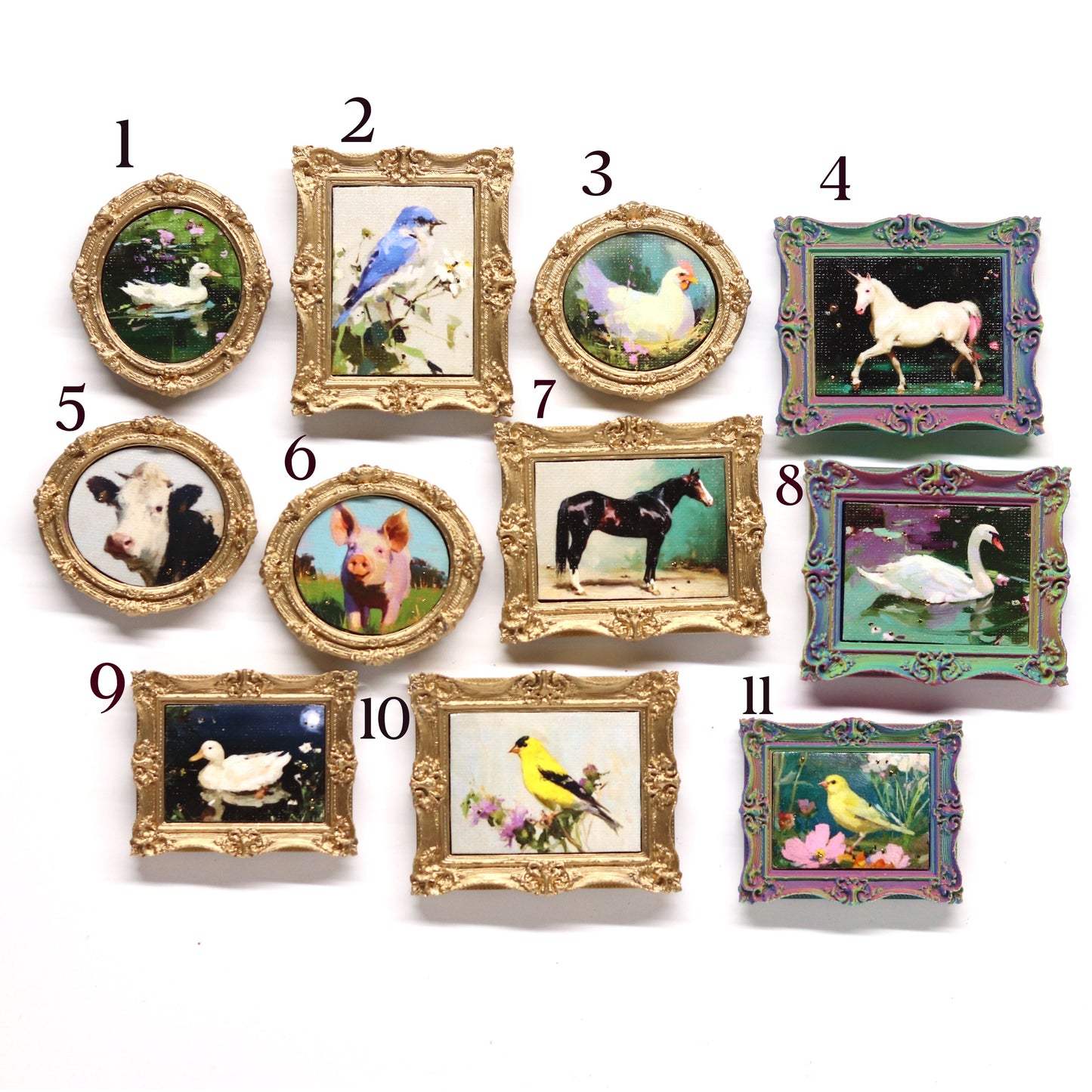 Mini Canvas Art Print Magnets - Birds and Farm Collection #1