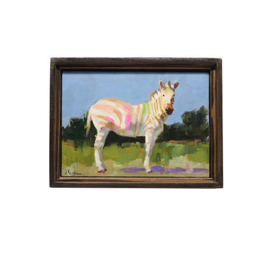 Original Oil Painting | Colorful Zebra 5 | Framed 5”x7”