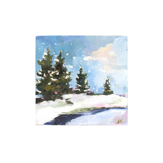 Winter Trees in Snow | Original Mini Oil Painting | 4”x4”